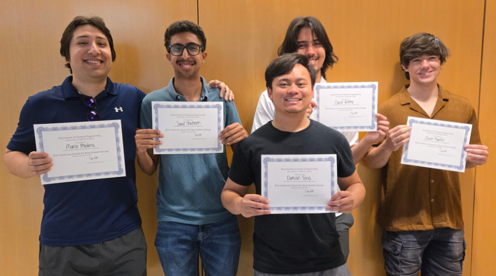 Chemical Engineering Senior Design Award	Chemical Engineering Senior Design Award winners: Marco Medina, Saad Shaheen, Damian Teria, David Kinney and Jacob Aquilio.