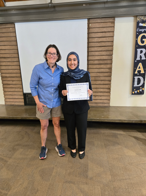 Department Chair Dr. Kuhl presents the Chemical Engineering Department Citation Award to Tasneem Afiff